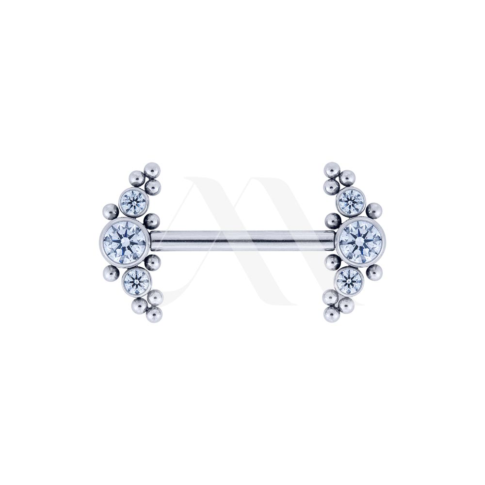Nipple Bar – Cluster Filigree With White Crystals
