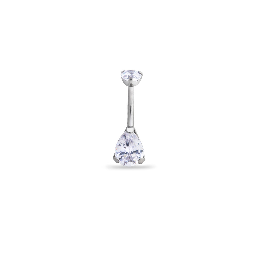Oval Drop Prong-Set Crystal Navel Ring