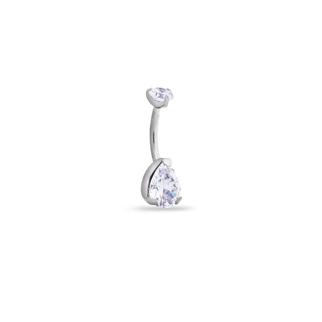 Oval Drop Prong-Set Crystal Navel Ring
