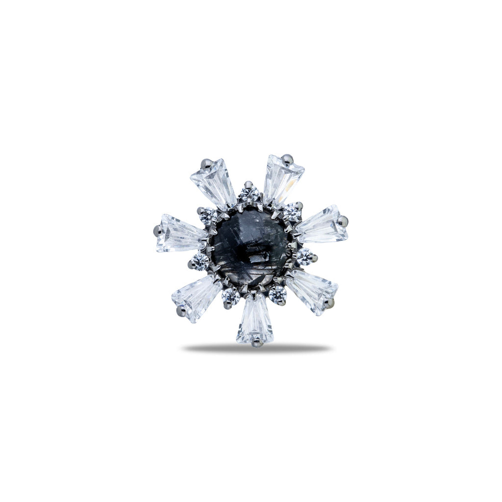 Natural Stone Flower Top with Baguette Petal Crystals – 16G