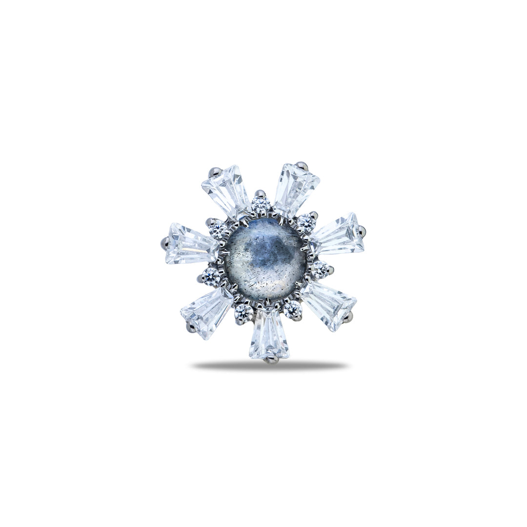 Natural Stone Flower Top with Baguette Petal Crystals – 16G