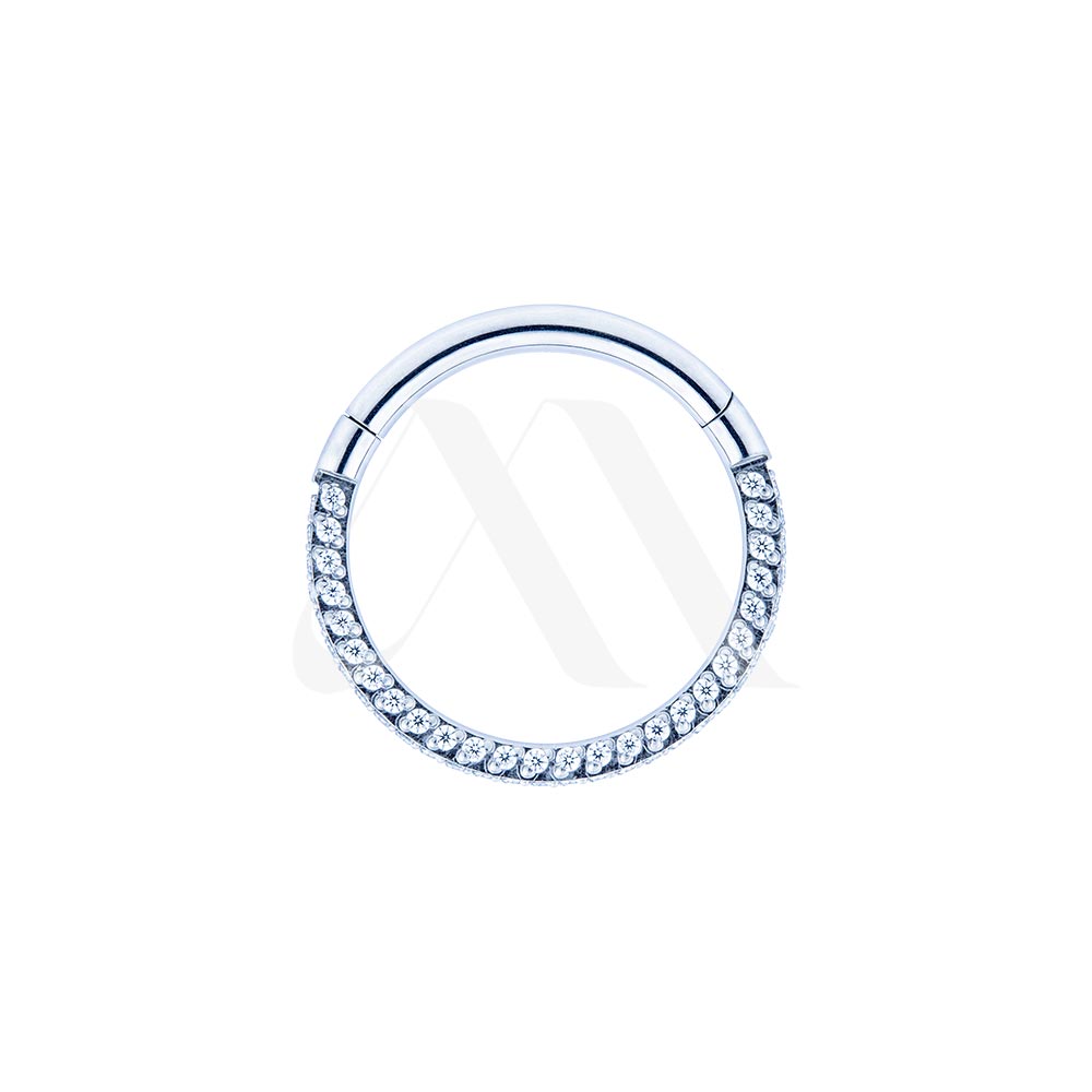 Fully Crystal-Set Titanium Clicker Ring (Front + Side Stones)
