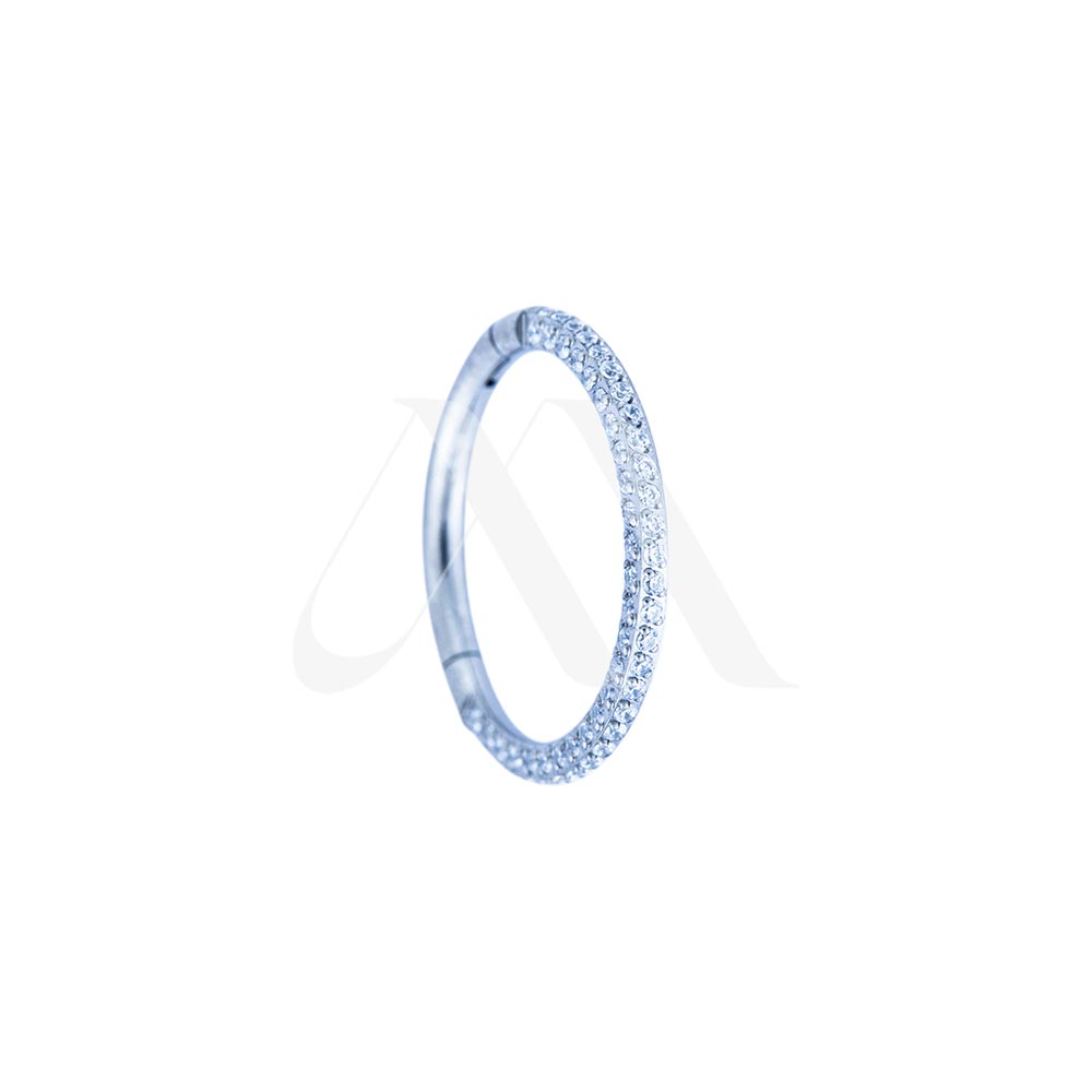 Fully Crystal-Set Titanium Clicker Ring (Front + Side Stones)