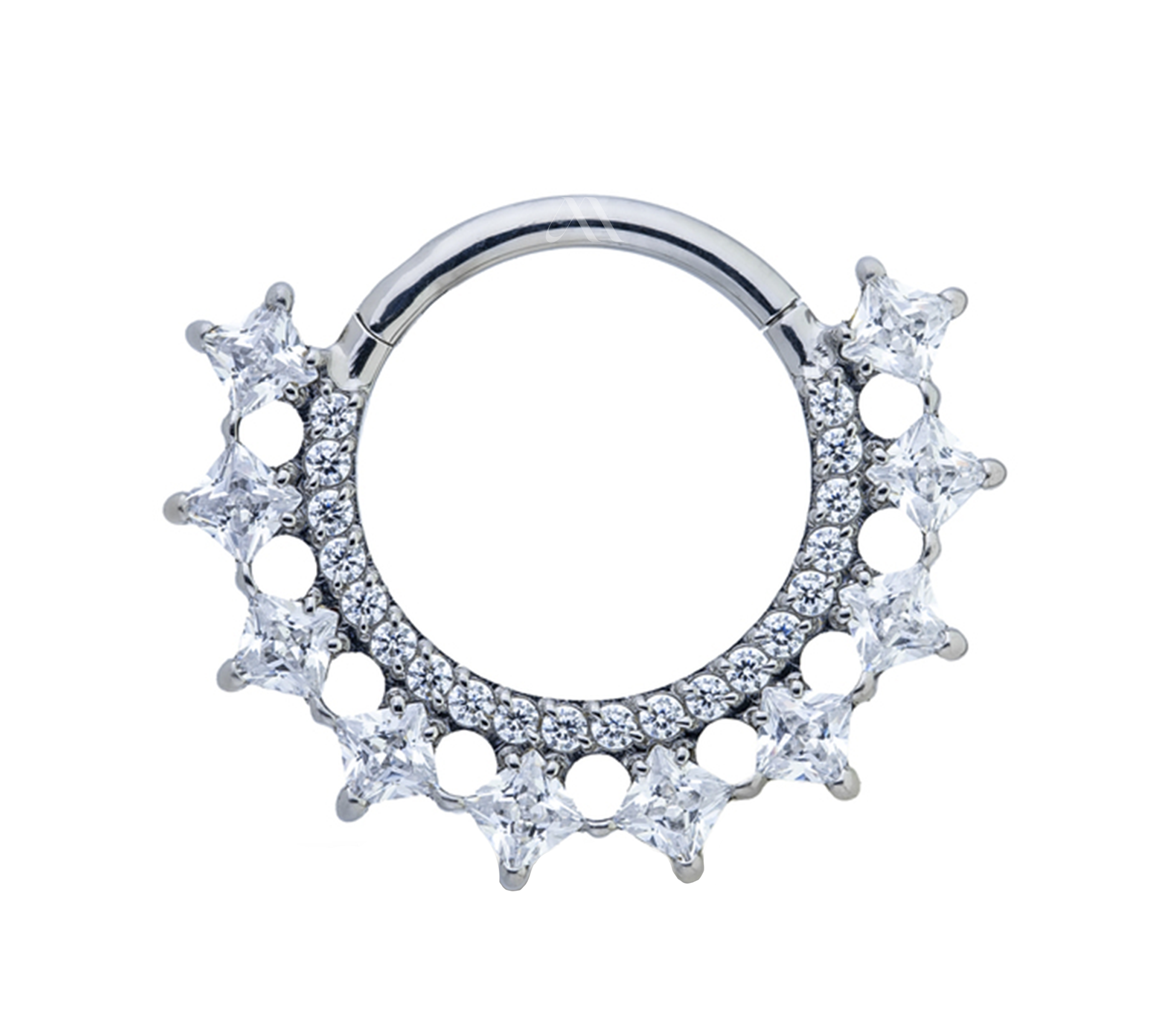Clicker Ring with Multi-Size Square Crystals – 16G