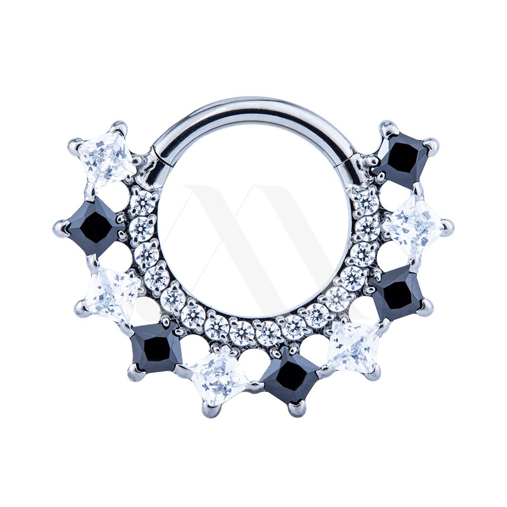 Clicker Ring with Multi-Size Square Crystals – 16G