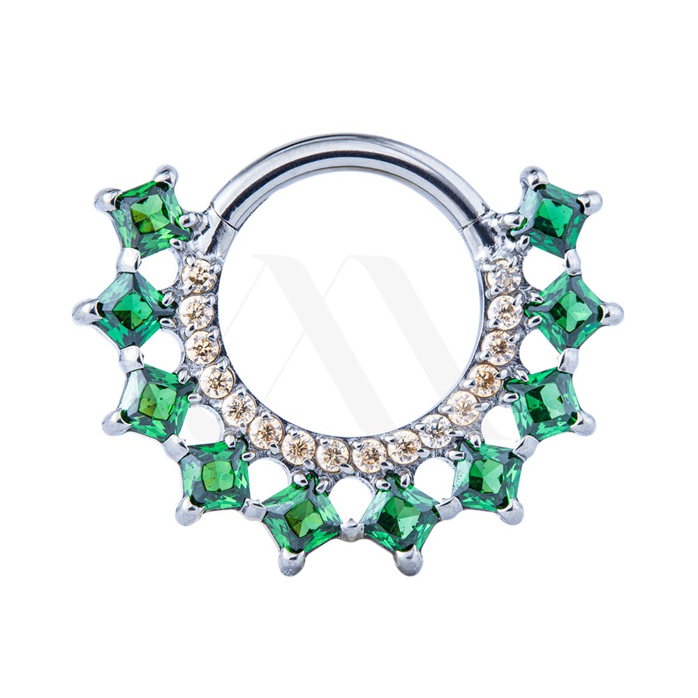Clicker Ring with Multi-Size Square Crystals – 16G