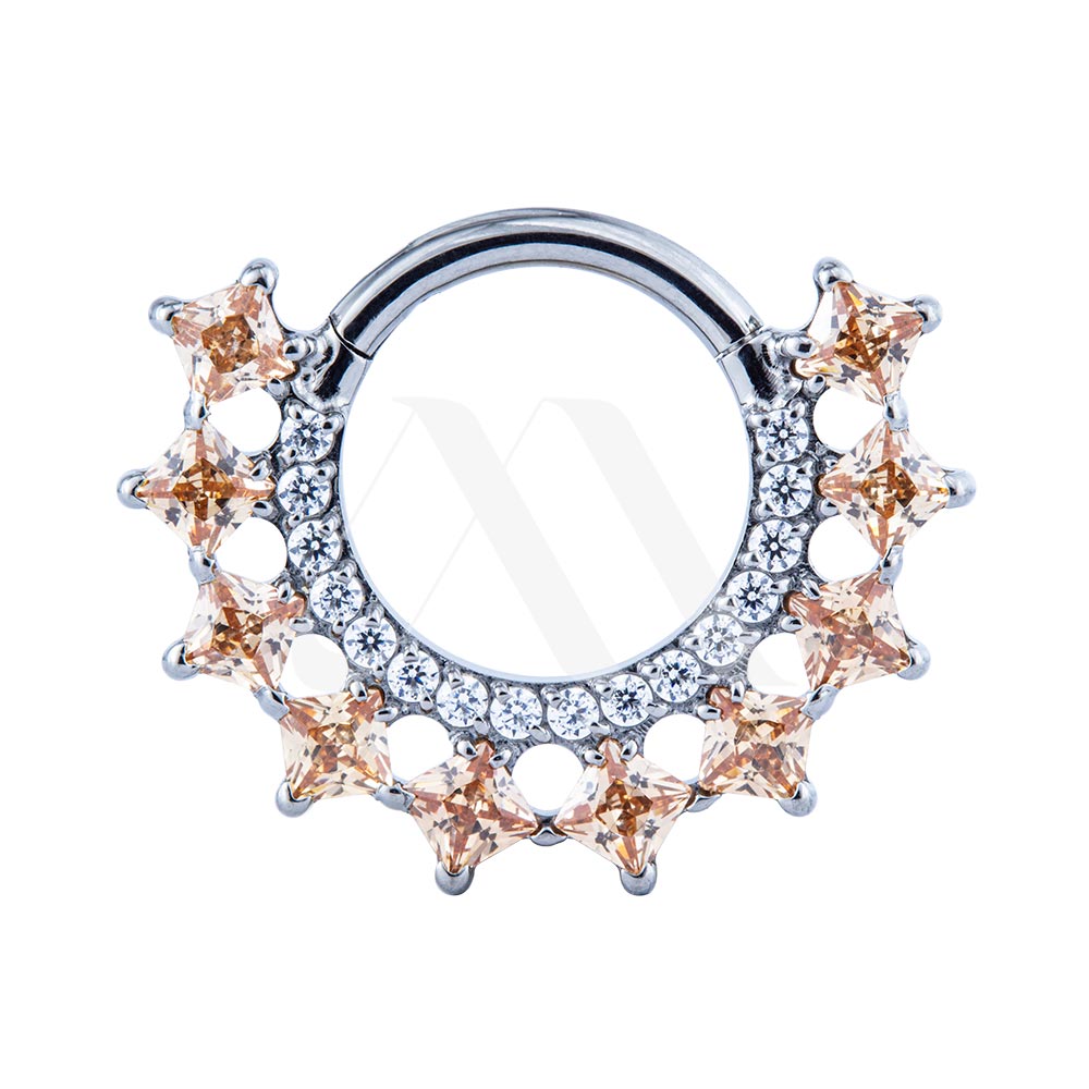 Clicker Ring with Multi-Size Square Crystals – 16G