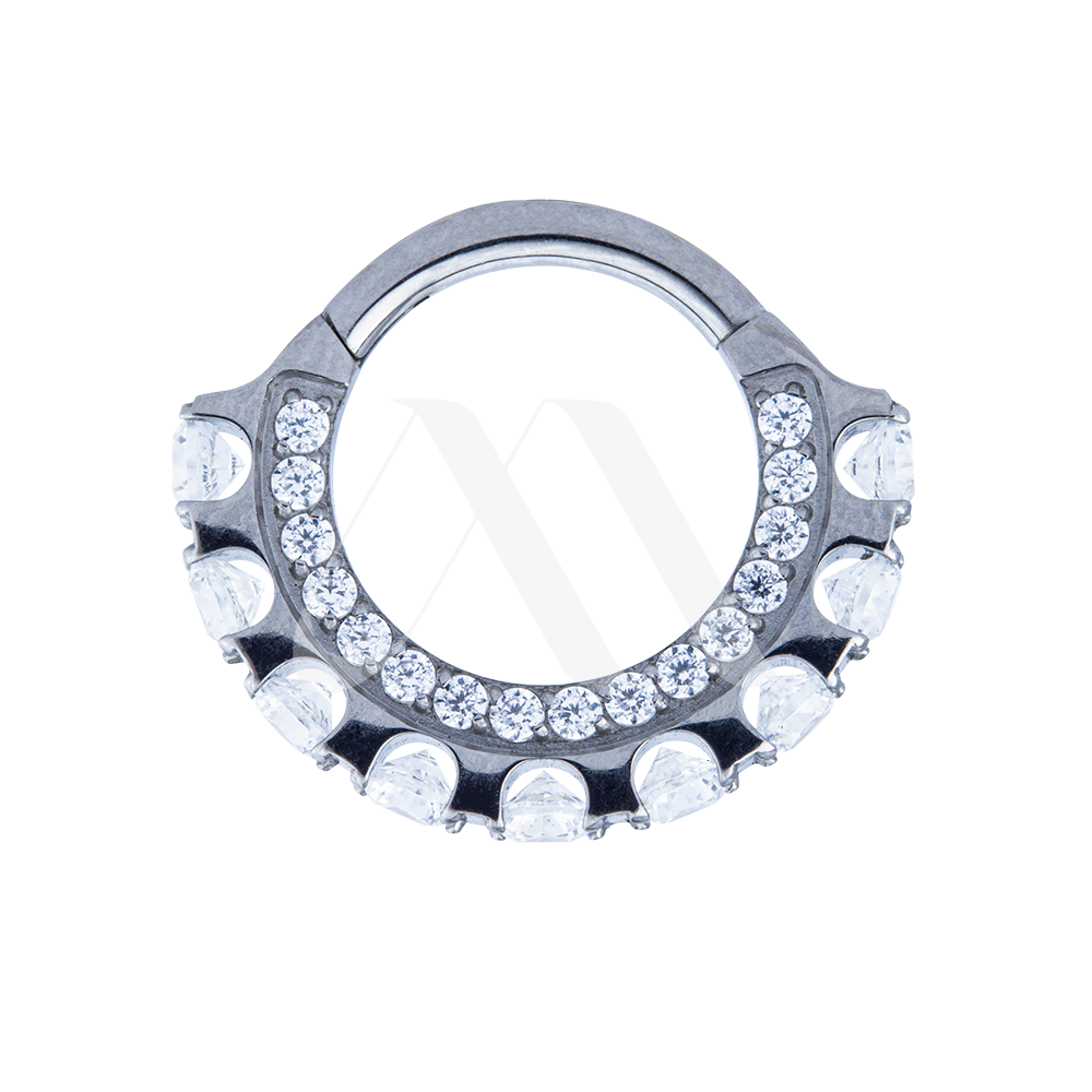 Titanium Clicker Ring with Side & Front Crystal Detailing