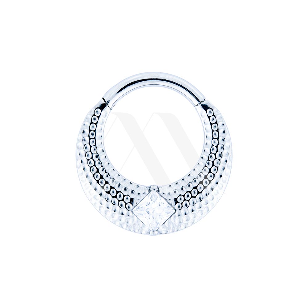Hammered Texture Clicker Ring with Center Crystal