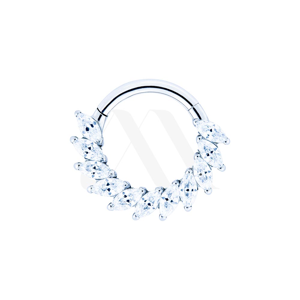 Diagonal Leaf Crystal Clicker Ring