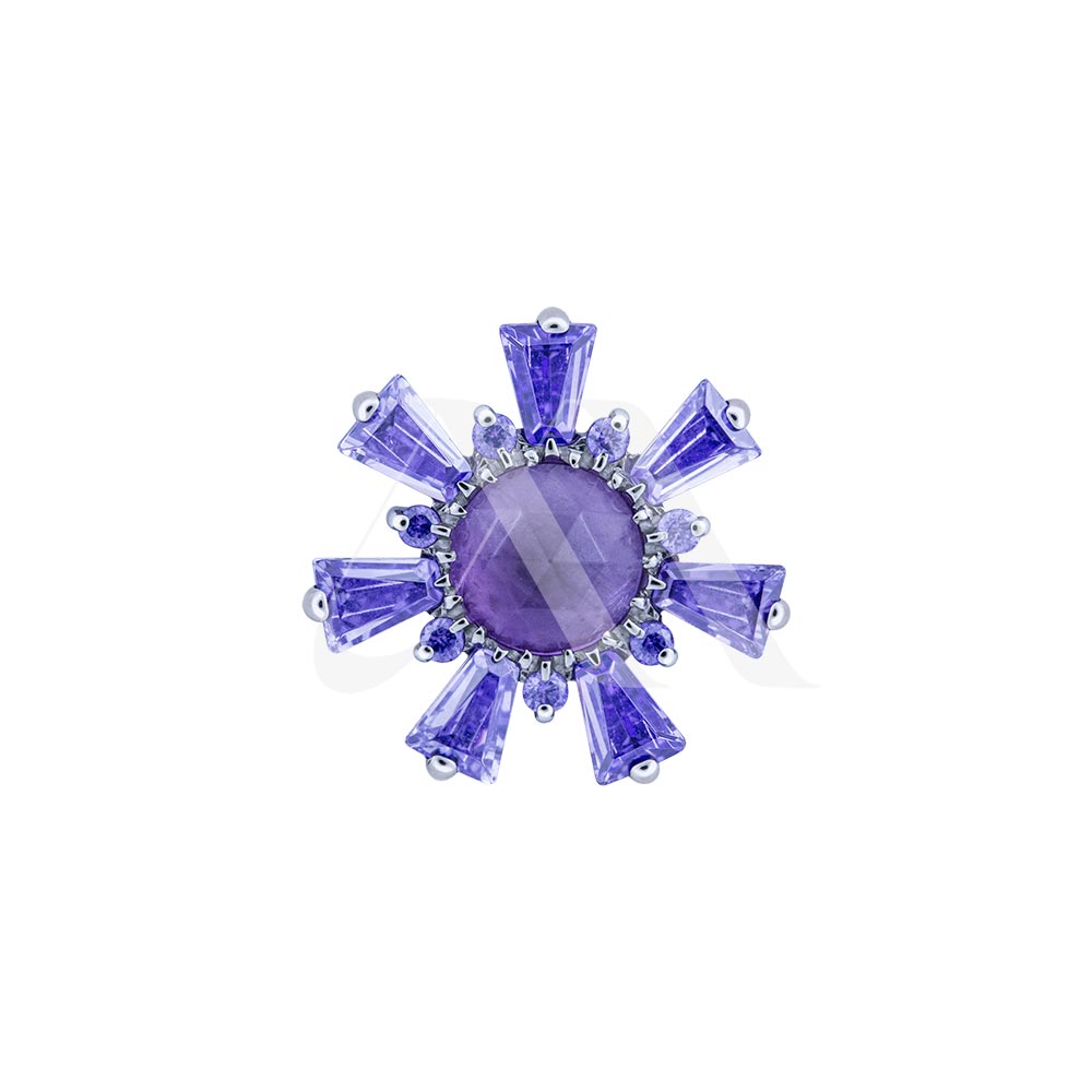 Natural Stone Flower Top with Baguette Petal Crystals – 16G